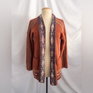 Lucky Brand Rust Aztec Knit Open Front Cardigan M